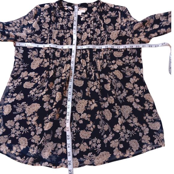CHARTER CLUB Boho‎ Blouse Peasant Top S Flowy Pin Tucks Floral Cottagecore Blue - Picture 5 of 9
